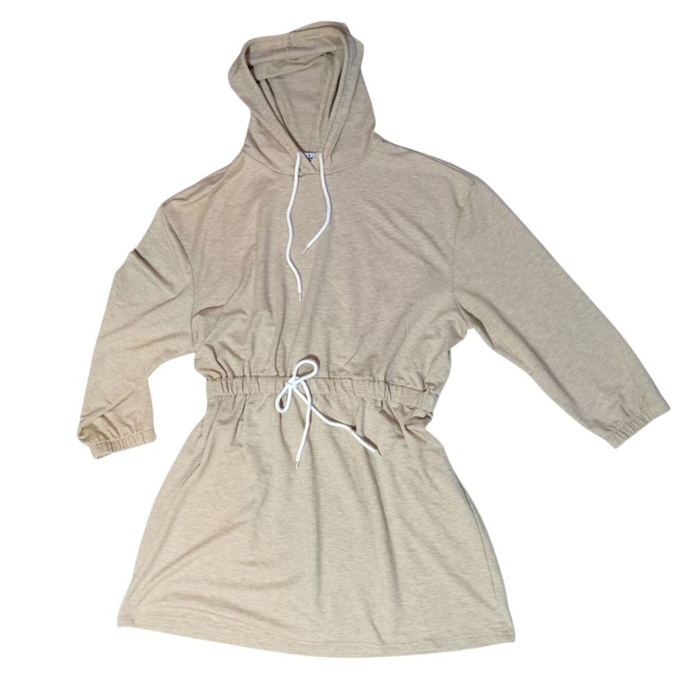 J for Justify Tan Hooded Dress with Drawstring Plus 2X Tan Wheat